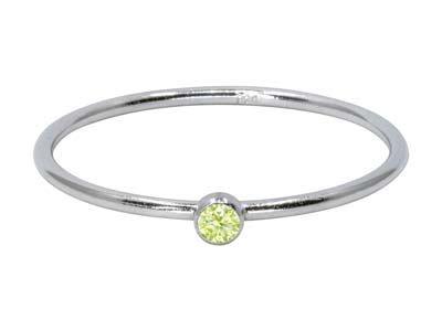 Sterling Silver August Birthstone  Stacking Ring 2mm Lime             Cubic Zirconia - Standard Image - 1
